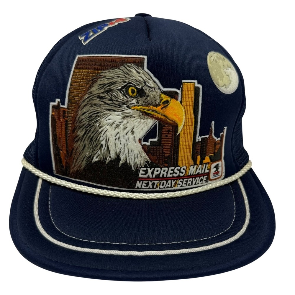 USPS Trucker Hat Navy Blue Eagle Express Mail Next Day Service Zip+4 Snapback